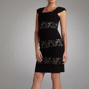 Adrianna Papell Black Lace Paneled Midi Party Dress